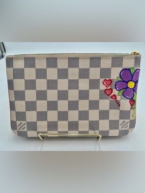 Louis Vuitton Checkered Crossbody Bag with Purple Floral Accents